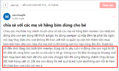 Tài khoản mecutung16 khen dùng bỉm Merries cho bé khô thoáng mà giá cả phải chăng.