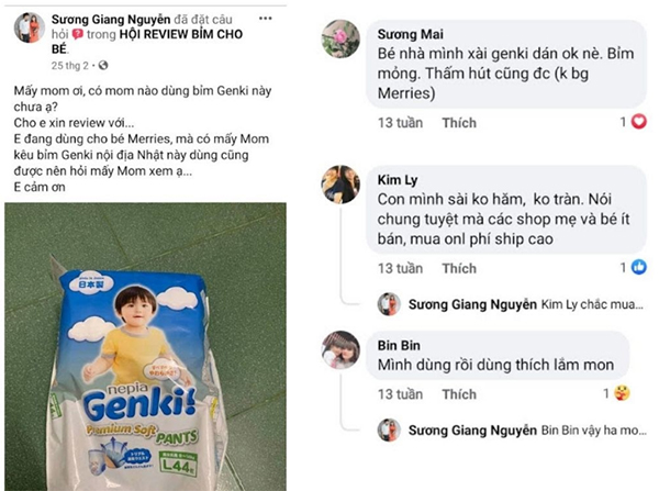 So sánh về bỉm Genki so với bỉm Merries của mẹ Sương Giang Nguyễn