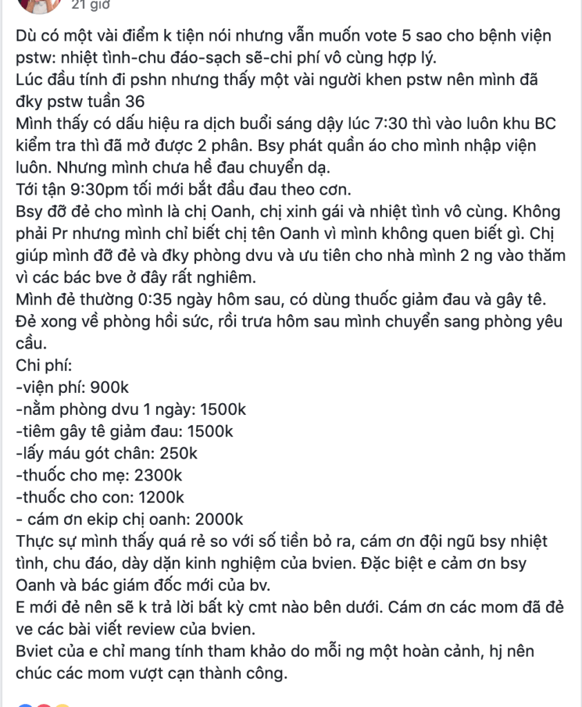 bảng giá sinh tại bệnh viện phụ sản trung ương