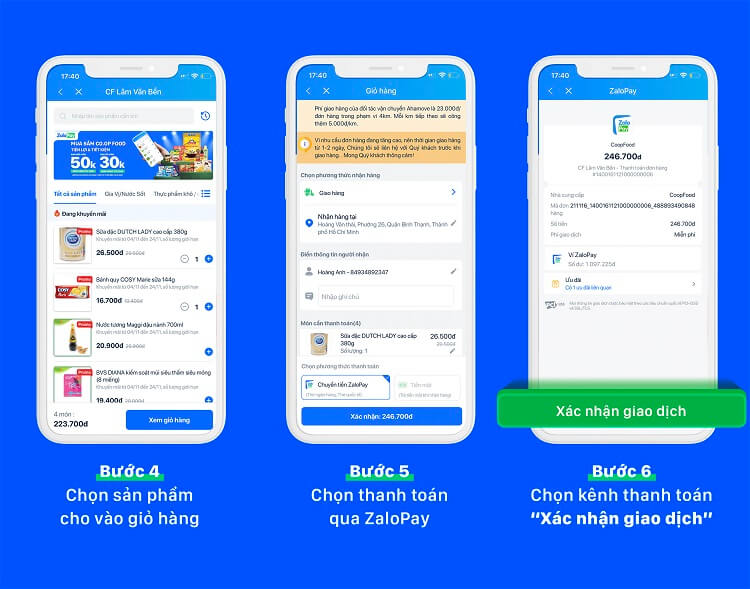 cách đặt hàng Coop Food online qua ZaloPay bước 4-5-6