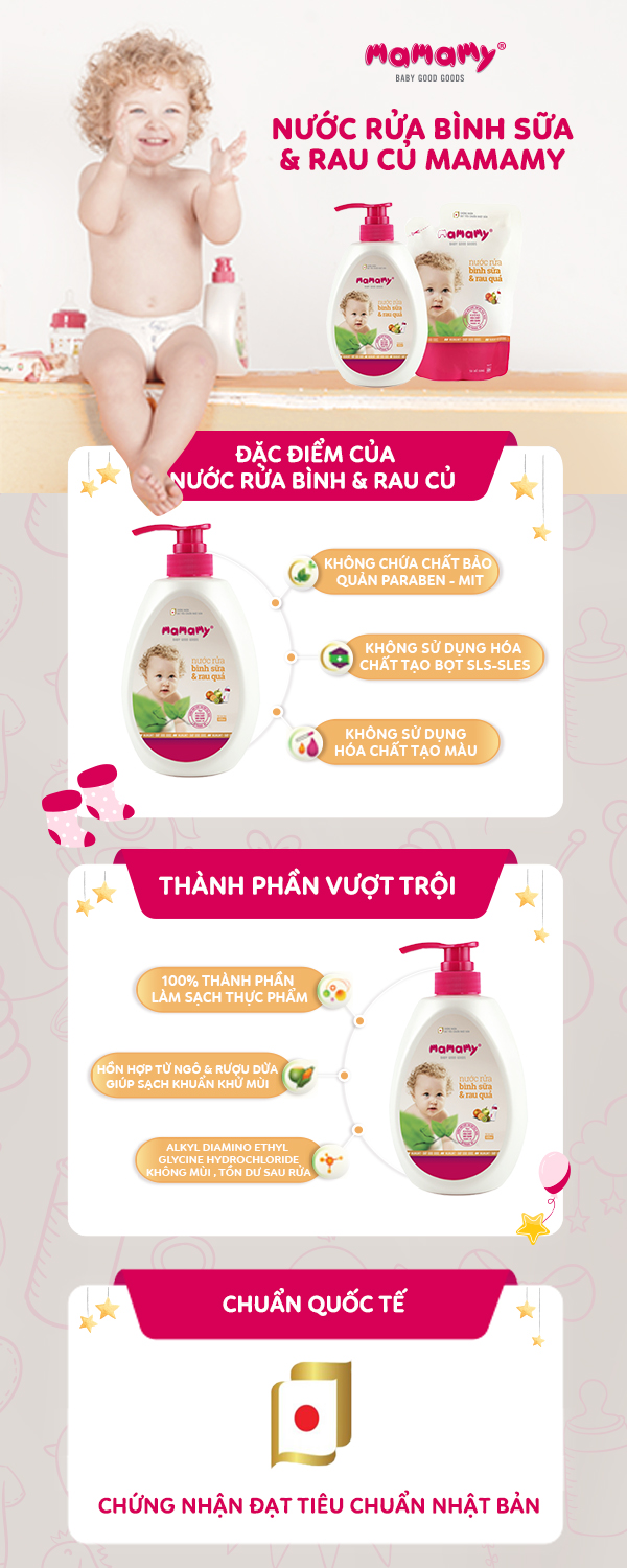 Nước rửa bình sữa và rau quả Mamamy - sản phẩm an toàn, lành tính