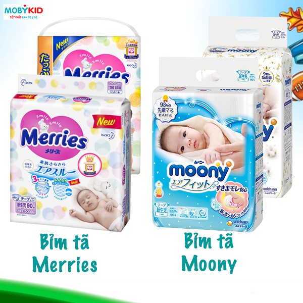 Chi tiết so sánh bỉm Moony và Merries Nhật Bản, Bỉm loại nào tốt hơn?