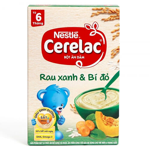 Bột ăn dặm vị ngọt Nestle từ rau xanh và bí đỏ