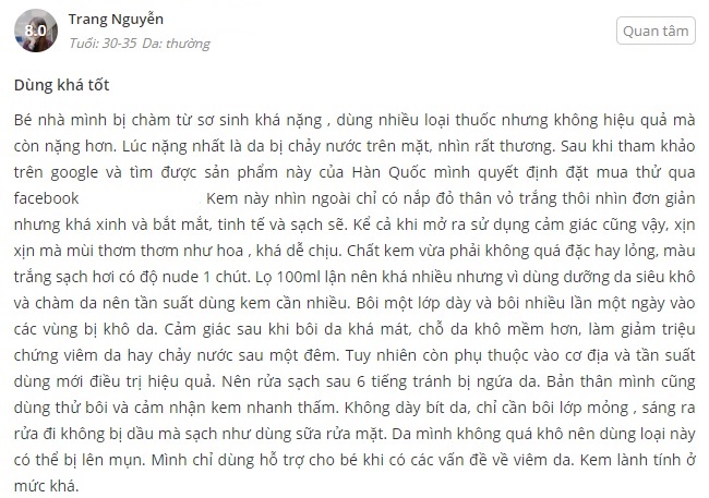 Review kem dưỡng ẩm cho bé Aveeno từ người sử dụng