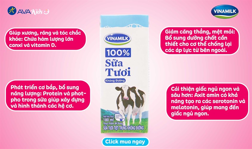 Sữa Vinamilk không đường 180ml